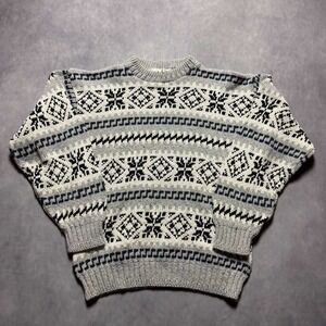 Vintage Fair Isle Sweater Mens XL Grey Navy 90s Knit Gorpcore Excellent
